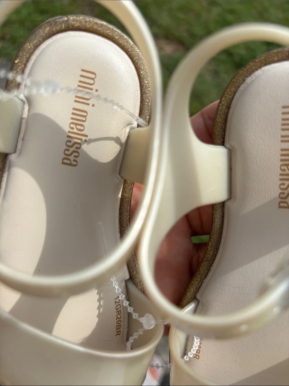 Mini Melissa Cream Jelly Sandals with Gold Buckles
